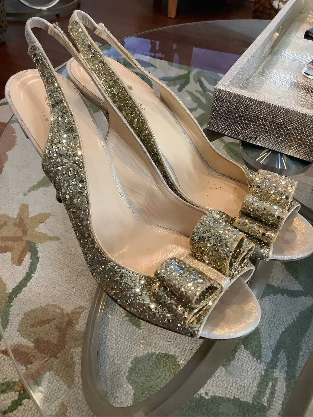 kate spade Charyl Sequin Slingback Peep-Toe Heel with Bow Accent Size 8